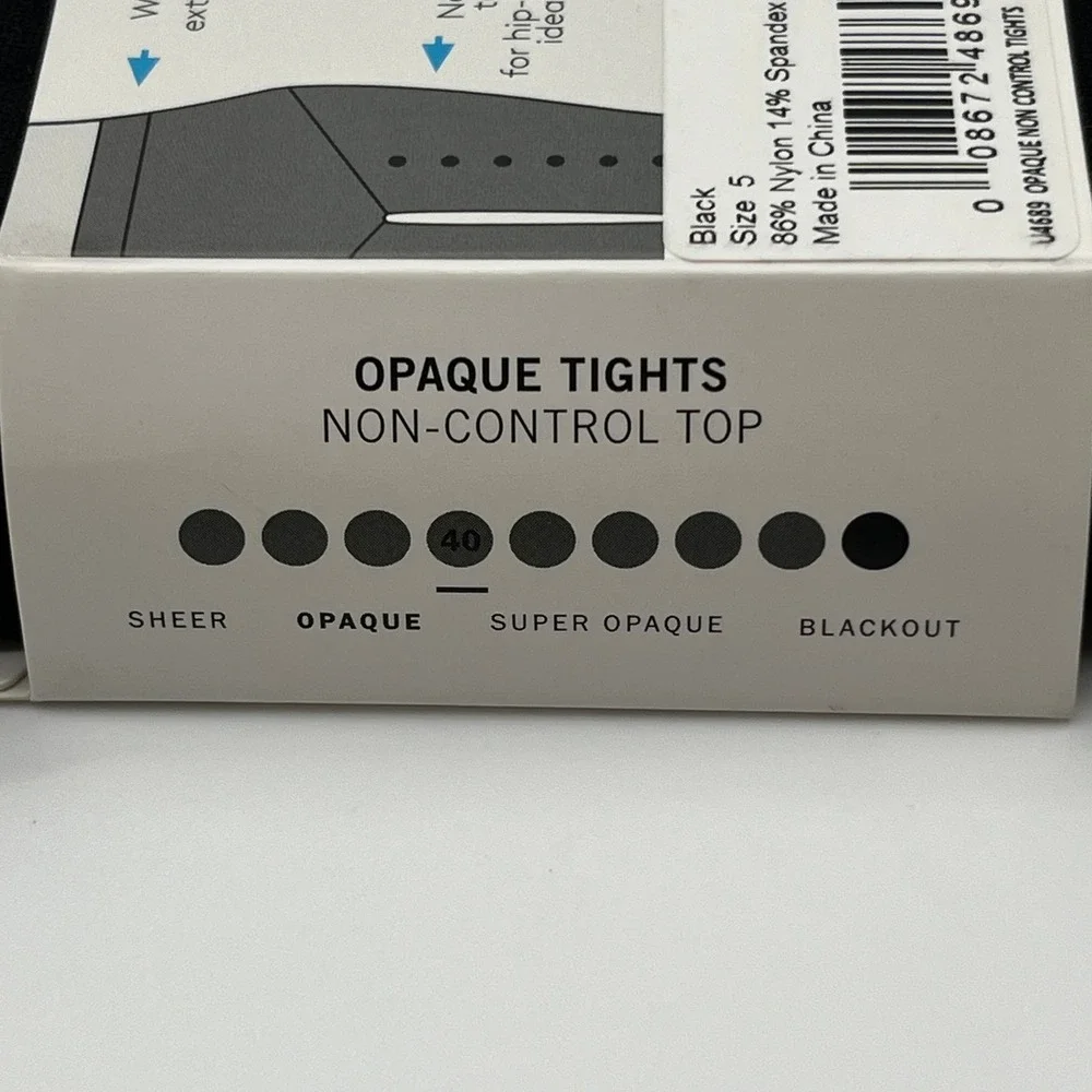 Hue Opaque Tights Womens Size 5 Black Non-Control Top Perfit 40 Denier U4689